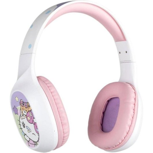 Auriculares Konix Hello Kitty inalámbricos Bluetooth 5.3 con micrófono y cable blanco y rosa