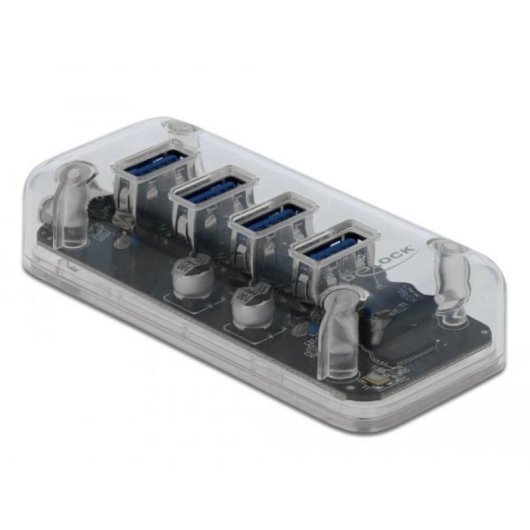 Hub DeLOCK 4 puertos 5 Gbps USB 3.2 Gen 1 transparente con alimentación