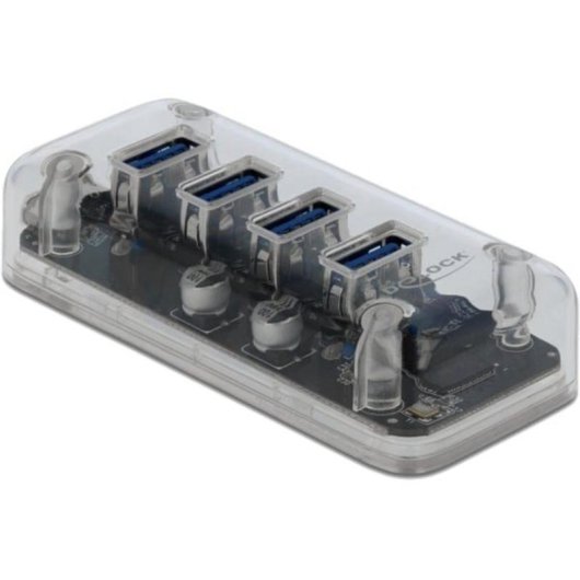 Hub DeLOCK 4 puertos 5 Gbps USB 3.2 Gen 1 transparente con alimentación