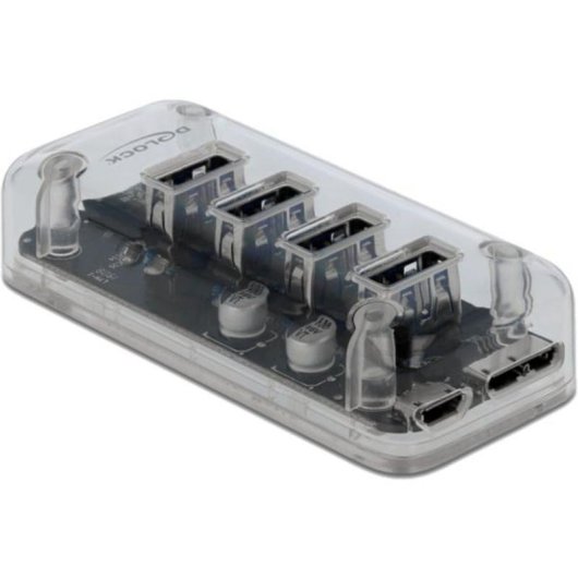 Hub DeLOCK 4 puertos 5 Gbps USB 3.2 Gen 1 transparente con alimentación