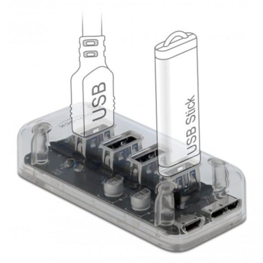 Hub DeLOCK 4 puertos 5 Gbps USB 3.2 Gen 1 transparente con alimentación