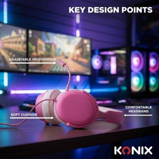 Cuffie Gaming Konix Nexus Over-ear con Microfono Flessibile Jack 3,5 mm Rosa