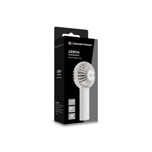Mini Ventilador de Mano Conceptronic AERIVA01W Blanco 3 Velocidades Recargable 8h Autonomía