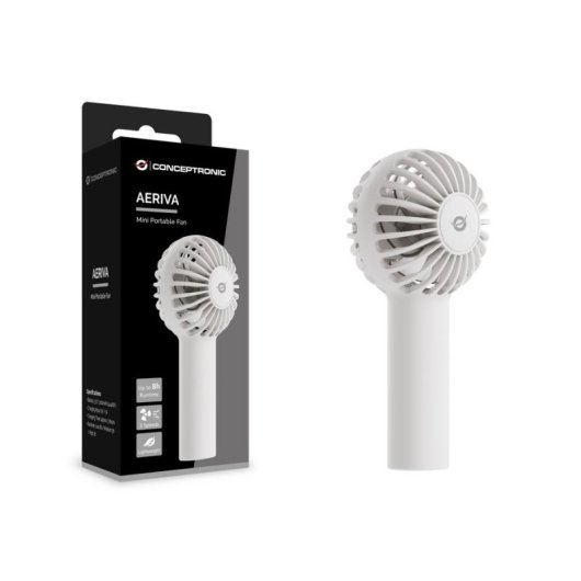 Mini Ventilador de Mano Conceptronic AERIVA01W Blanco 3 Velocidades Recargable 8h Autonomía
