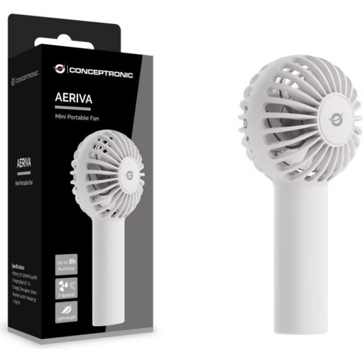 Mini Ventilador de Mano Conceptronic AERIVA01W Blanco 3 Velocidades Recargable 8h Autonomía