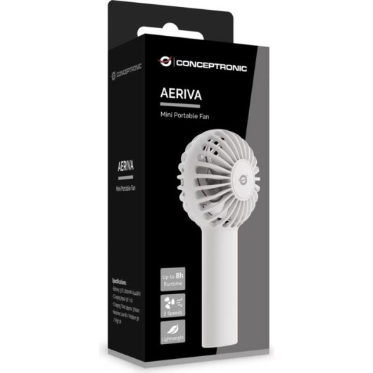 Mini Ventilador de Mano Conceptronic AERIVA01W Blanco 3 Velocidades Recargable 8h Autonomía