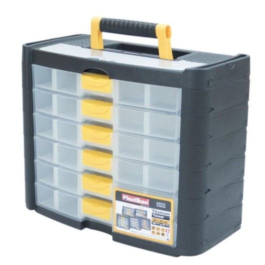 Organizzatore utensili compatto Plastiken Titanium Tower 90001 6 cassetti maniglia ripiegabile
