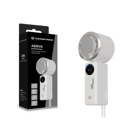 Mini Ventilador de Mano Conceptronic AERIVA03C Turbo Recargable 2A Pantalla Digital Placa Enfriadora