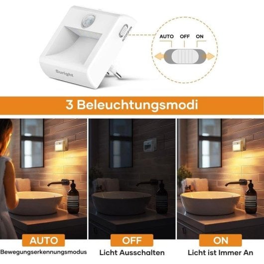 Nachtlampe Autrucker Pack 2 LED Sensor Bewegung und Dämmerung Dimmbar