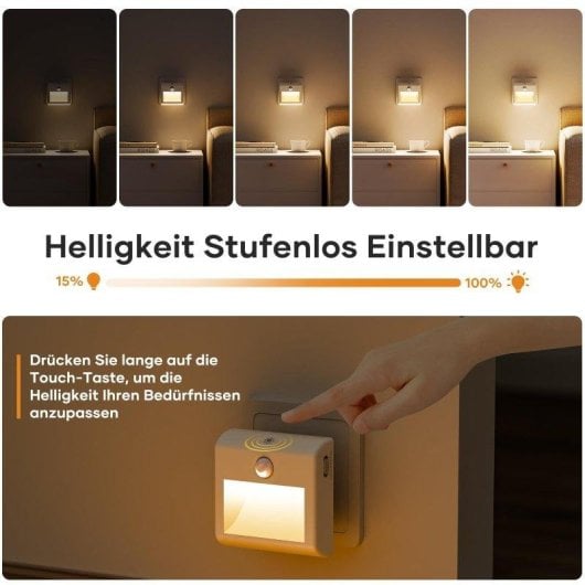 Nachtlampe Autrucker Pack 2 LED Sensor Bewegung und Dämmerung Dimmbar