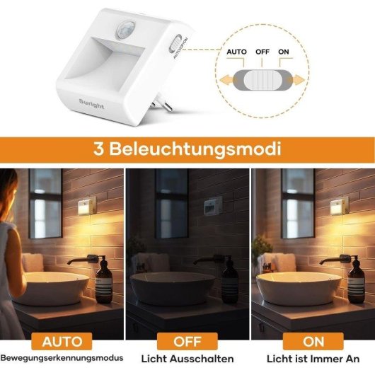 Autrucker Enchufe Luz Noturna LED com Sensor de Movimento e Crepuscular, Brilho Regulável