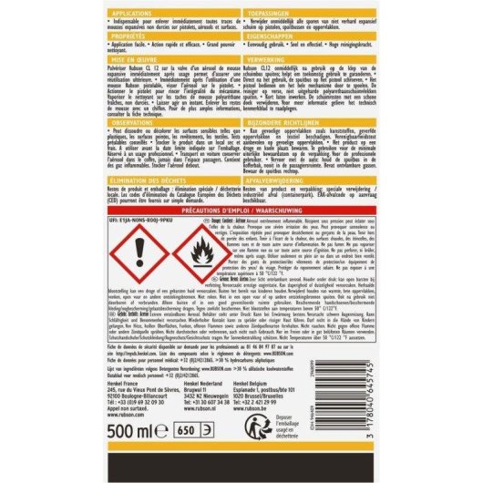 Limpiador Espuma PU em Aerosol Rubson CL12 500 ml para Pistolas e Bicos