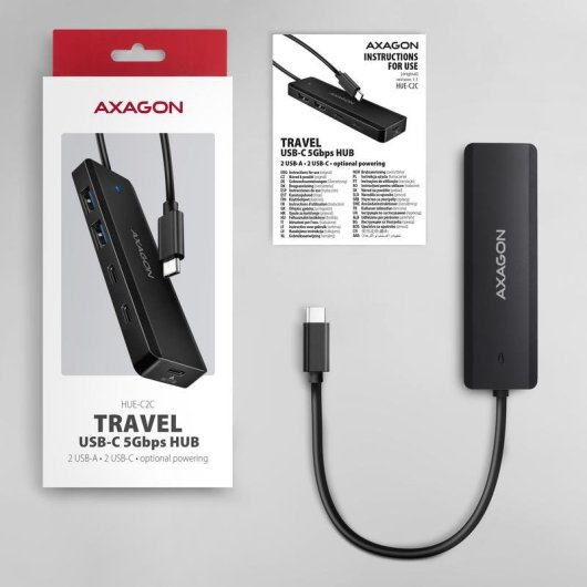 Hub Axagon 4 porte 5000 Mbit/s modello HUE-C2C con ricarica portatile