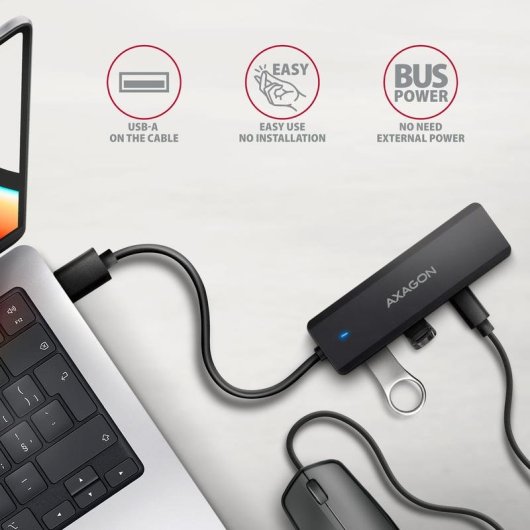 Hub Axagon 4 Ports 5000 Mbit/s Modell HUE-C2A mit tragbarer Ladefunktion