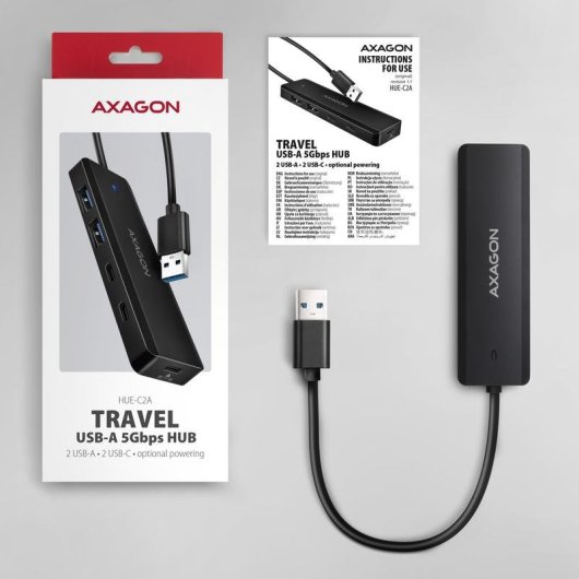 Hub Axagon 4 Ports 5000 Mbit/s Modell HUE-C2A mit tragbarer Ladefunktion