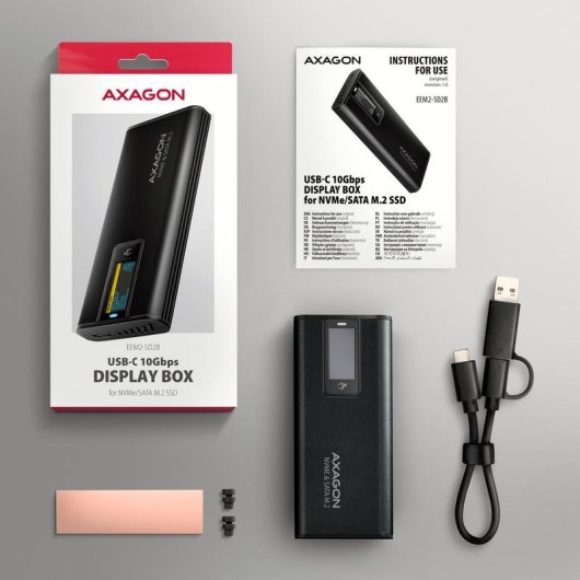 Boîtier PC Axagon EEM2-SD2B M.2 Aluminium Noir USB-C 10 Gbps