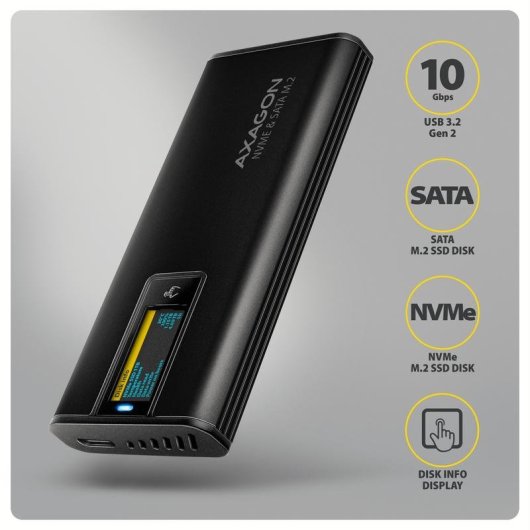 Boîtier PC Axagon EEM2-SD2B M.2 Aluminium Noir USB-C 10 Gbps