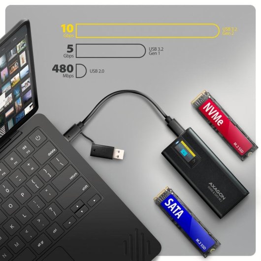 Boîtier PC Axagon EEM2-SD2B M.2 Aluminium Noir USB-C 10 Gbps