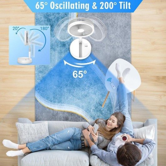 Tragbarer und Bodenventilator Faltbar Generica 7200mAh 4 Stufen Fernbedienung Timer Leise