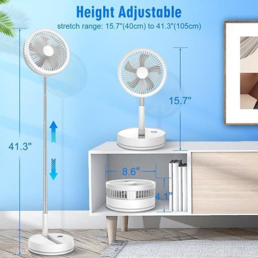 Tragbarer und Bodenventilator Faltbar Generica 7200mAh 4 Stufen Fernbedienung Timer Leise