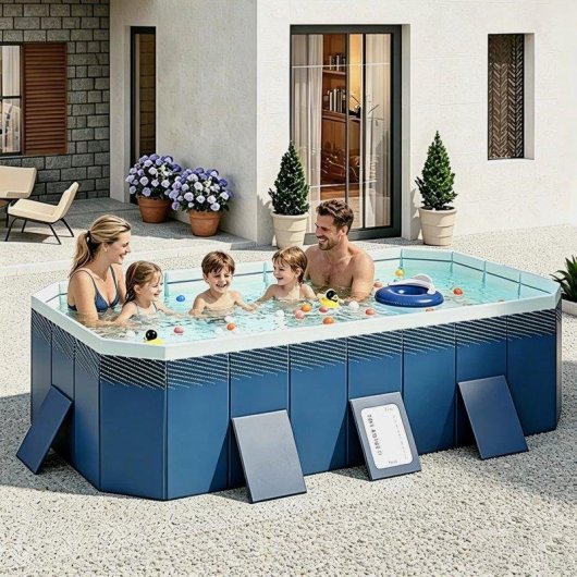 Piscina Plegable No Inflable 253 x 133 cm para Familias y Mascotas