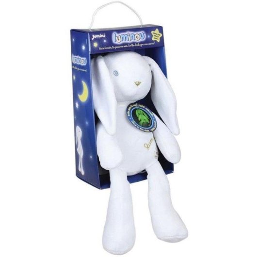 Peluche Jemini Luminou Conejo Luminoso Blanco 30 cm Tejido Fotoluminiscente