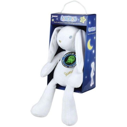 Peluche Jemini Luminou Conejo Luminoso Blanco 30 cm Tejido Fotoluminiscente