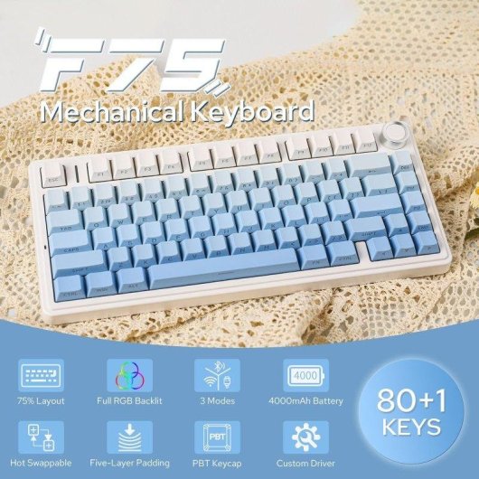 Teclado Autrucker Aula F75 mecánico inalámbrico compacto 75% RGB español