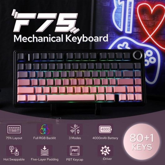 Tastiera Autrucker Aula F75 75% wireless RGB Hot-swappable con rotella