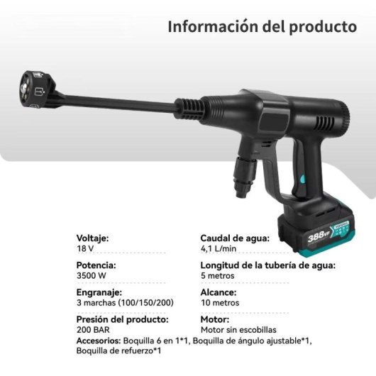 Hidrolimpiadora Autrucker 200 Bar 18V Sin Escobillas + 2 Baterías Kit Limpieza Exterior