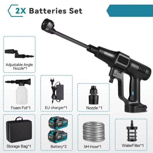 Hidrolimpiadora Autrucker 200 Bar 18V Sin Escobillas + 2 Baterías Kit Limpieza Exterior