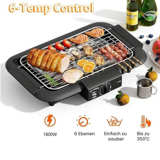 Churrasqueira Elétrica Portátil Autrucker 1800W 6 Níveis Temperatura Até 350°C