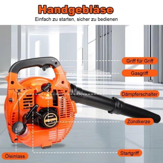 Benzin-Blasgerät Autrucker 25.4cc 7500rpm Tragbar Garten Schnee