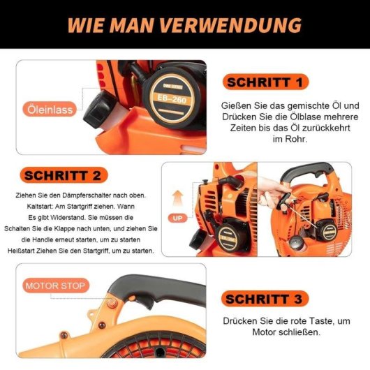 Benzin-Blasgerät Autrucker 25.4cc 7500rpm Tragbar Garten Schnee