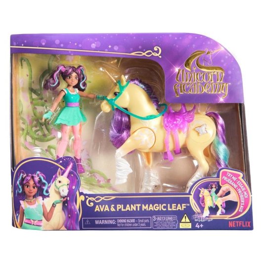 Spin Master Unicorn Academy Set Ava & Leaf - Einhorn mit Lichtprojektor und articulierter Puppe 12,7 cm