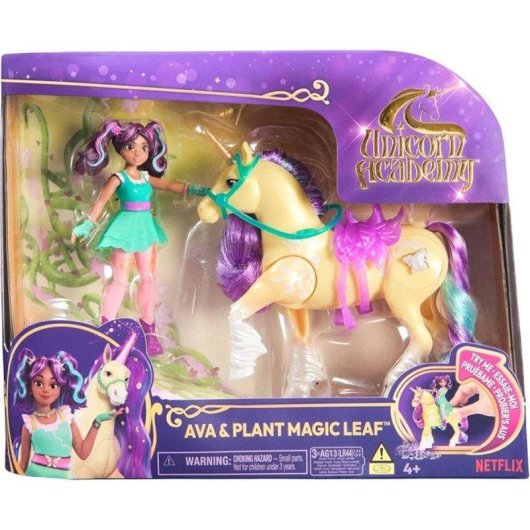 Spin Master Unicorn Academy Set Ava & Leaf - Einhorn mit Lichtprojektor und articulierter Puppe 12,7 cm