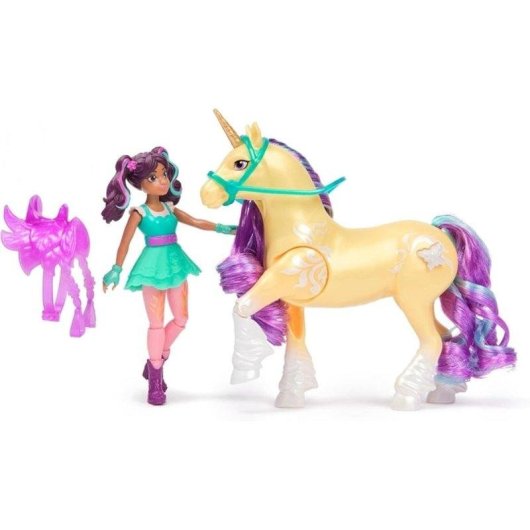 Spin Master Unicorn Academy Set Ava & Leaf - Einhorn mit Lichtprojektor und articulierter Puppe 12,7 cm