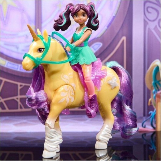 Spin Master Unicorn Academy Set Ava & Leaf - Einhorn mit Lichtprojektor und articulierter Puppe 12,7 cm