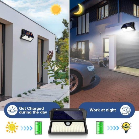 Luz Solar Exterior Autrucker 283 LEDs Sensor Movimiento IP65 Pared