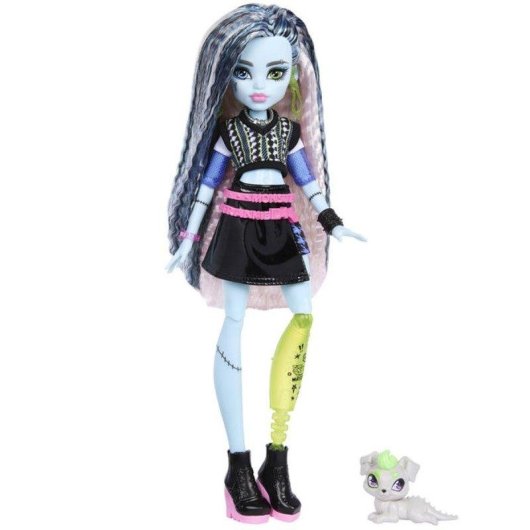 Boneca articulada Monster High Frankie Stein com Watzie e 7 acessórios
