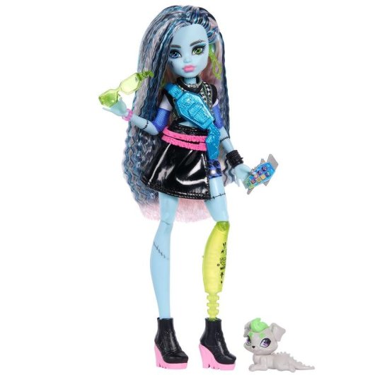 Boneca articulada Monster High Frankie Stein com Watzie e 7 acessórios