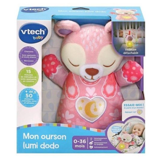 VTech Ursinho Luz Dormi Cor de Rosa Peluche 3-em-1 com Luz Noturna