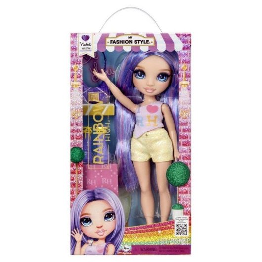 Violet Rainbow High Puppe 27 cm, langes violettes Haar, beweglich und komplett bekleidet