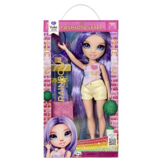 Violet Rainbow High Puppe 27 cm, langes violettes Haar, beweglich und komplett bekleidet
