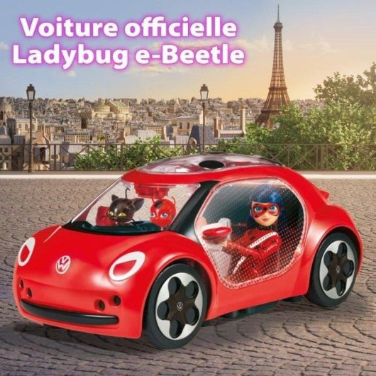 Auto Giocattolo Bandai Miraculous VW E-Beetle Cabriolet 2 Posti Rossa e Nera