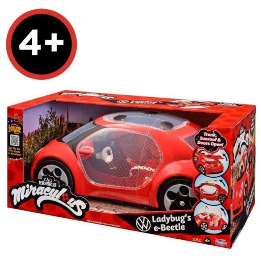 Auto Giocattolo Bandai Miraculous VW E-Beetle Cabriolet 2 Posti Rossa e Nera