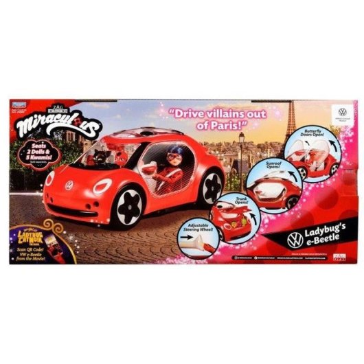 Auto Giocattolo Bandai Miraculous VW E-Beetle Cabriolet 2 Posti Rossa e Nera