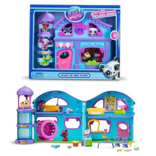 Bandai Littlest Pet Shop Großes Haus Spielset 3 Figuren 20+ Zubehörteile