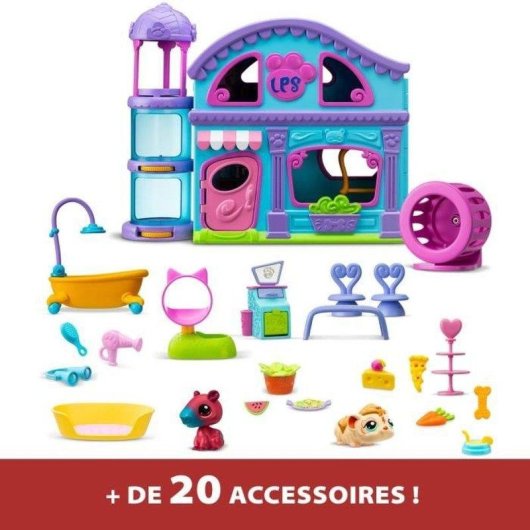 Bandai Littlest Pet Shop Großes Haus Spielset 3 Figuren 20+ Zubehörteile