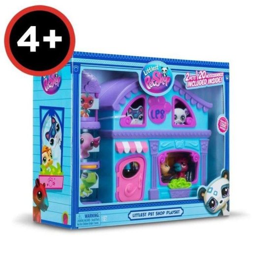 Bandai Littlest Pet Shop Großes Haus Spielset 3 Figuren 20+ Zubehörteile